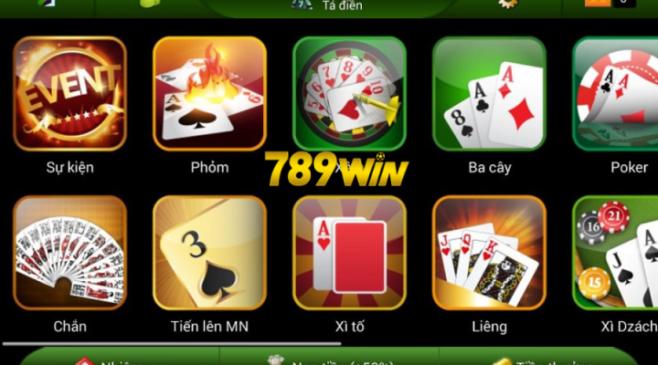 Đa dạng trò chơi thú vị tại sảnh game bài 789win